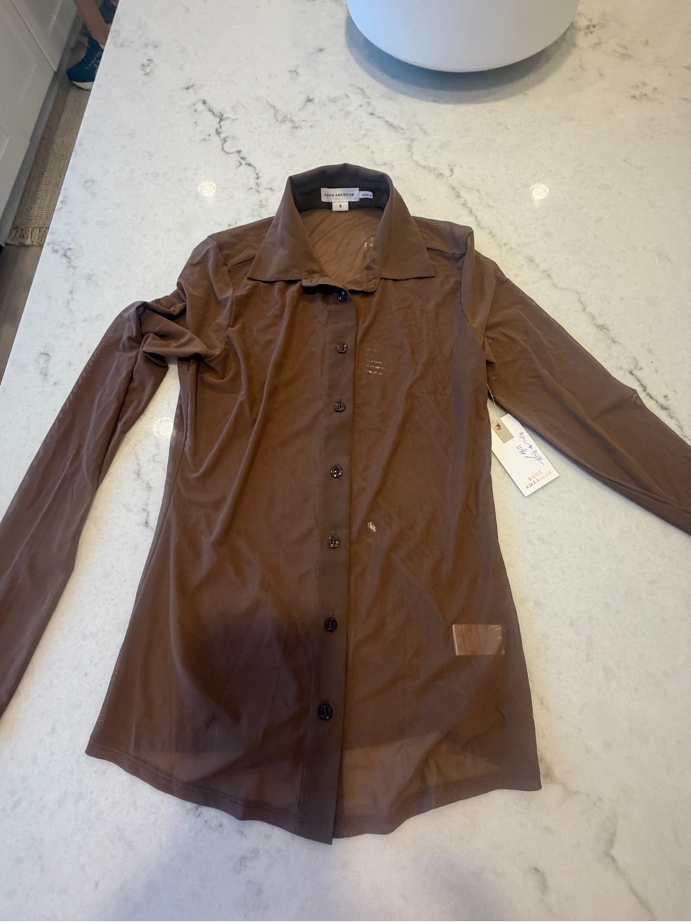 Good American mesh Brown Sheer Button-Up Shirt - Women's Top! New! S - Picture 6 of 7